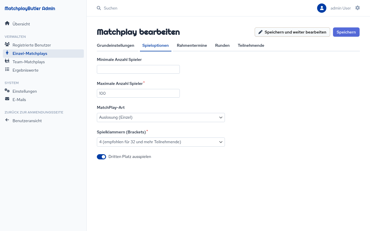 Tab Options des Matchplay-Formulars