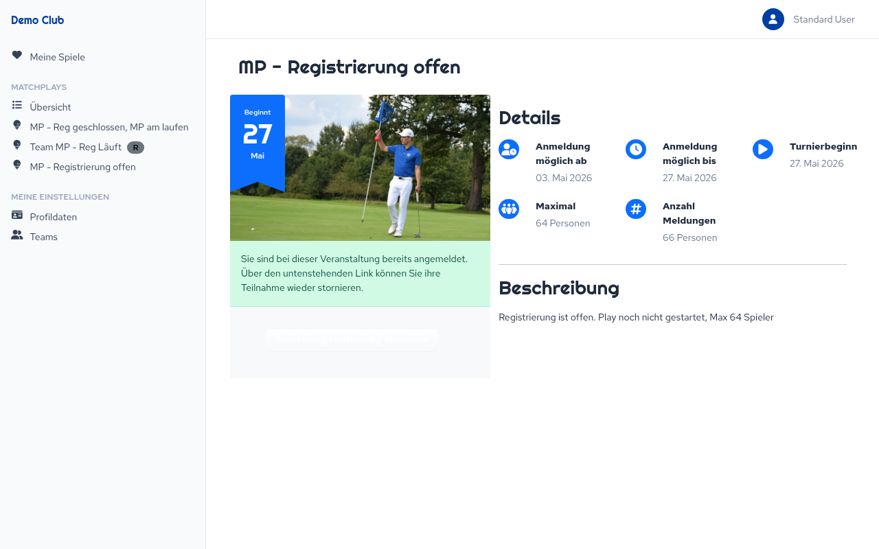 Detailseite eines Matchplays