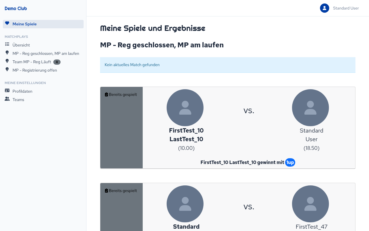 Übersicht der eigenen Matchplay-Spiele