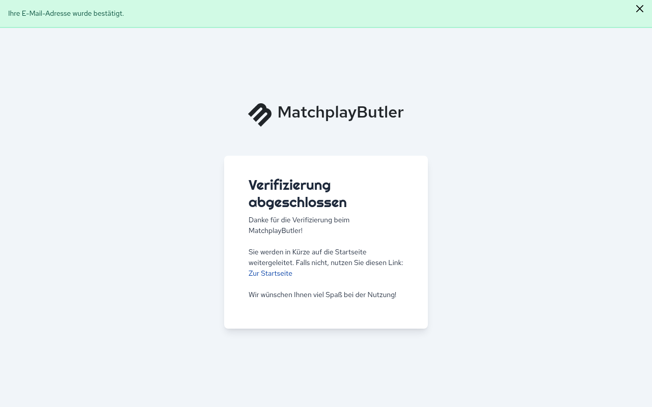 Seite nach erfolgreicher Verifizierung